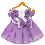 Lavender floral bow party frock for baby girls 0-6 months