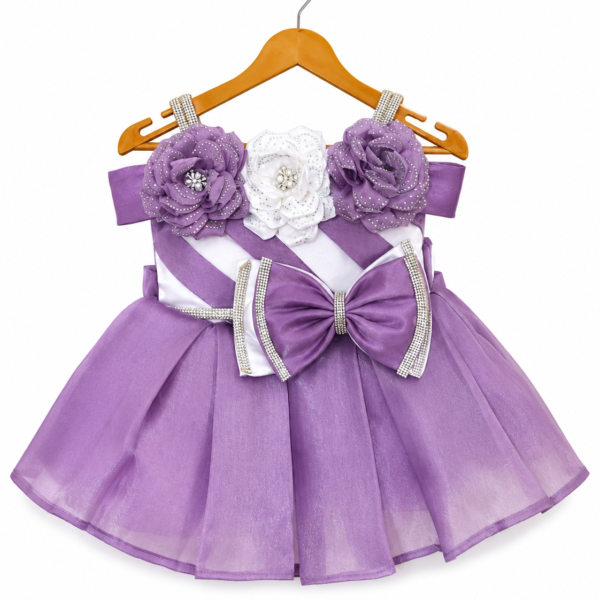 Lavender floral bow party frock for baby girls 0-6 months