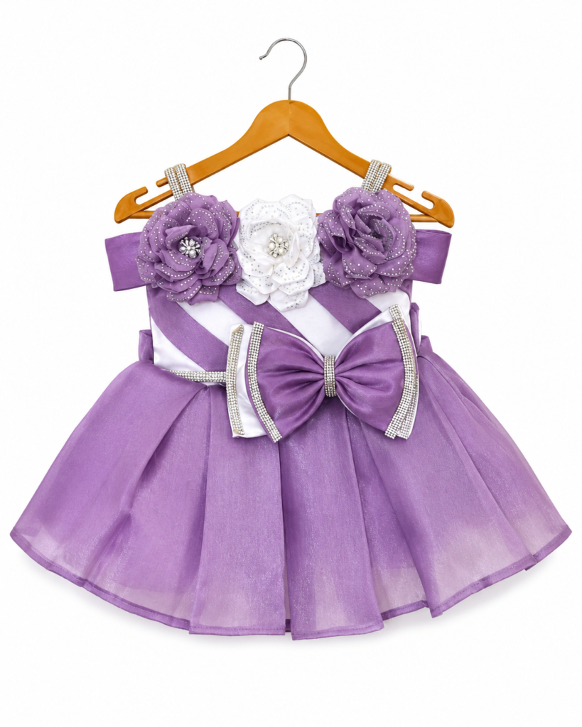 Lavender floral bow party frock for baby girls 0-6 months