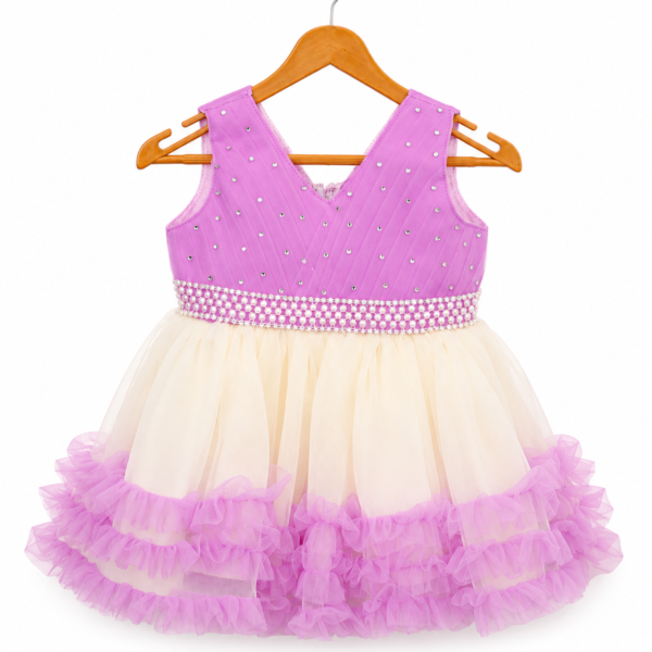 Lavender and pink ruffle party frock for baby girls 0-6 months