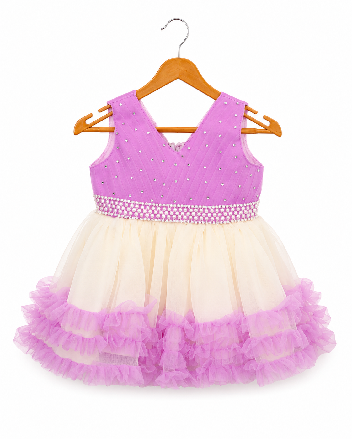 Lavender and pink ruffle party frock for baby girls 0-6 months