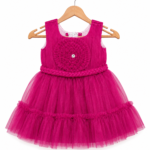 Magenta floral detail tulle party frock for baby girls 0-6 months