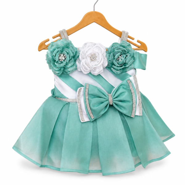 Mint green floral bow party frock for baby girls 0-6 months