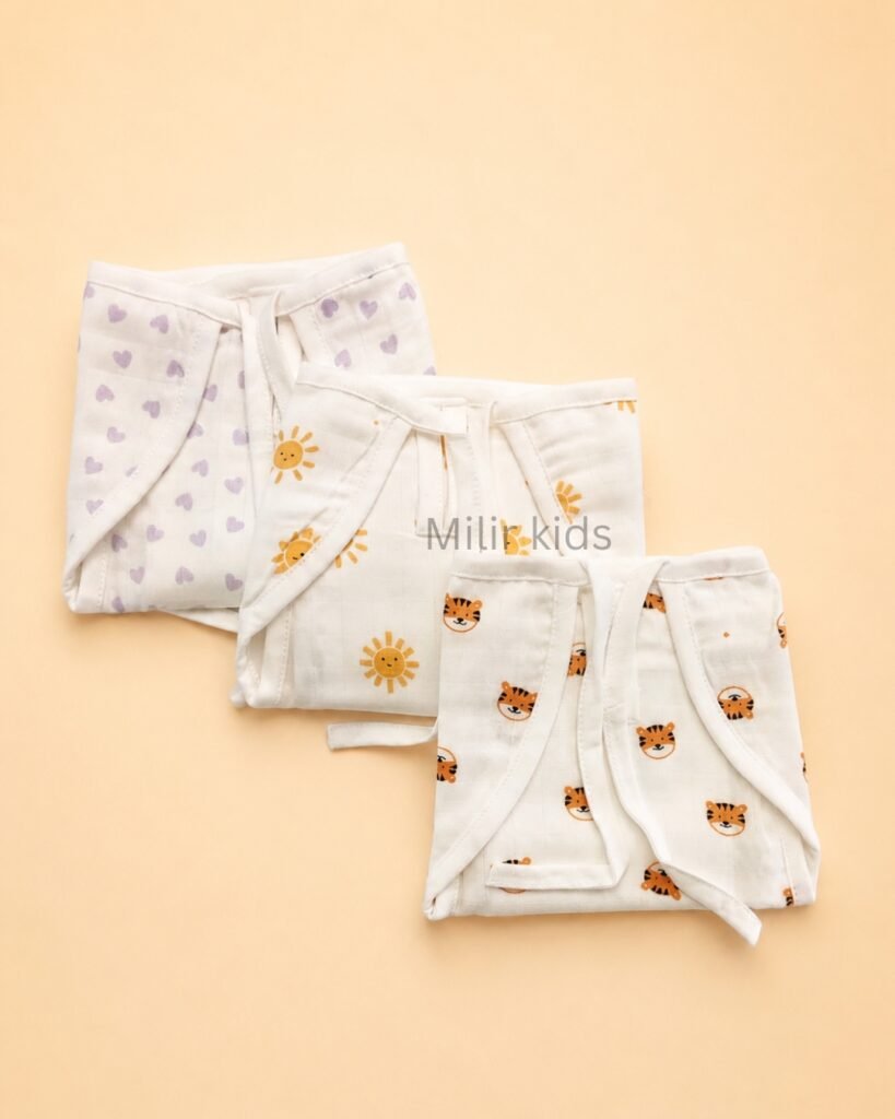 Premium assorted padded muslin nappies for newborn babies made from soft breathable cotton. Reusable cloth nappies for daily use.