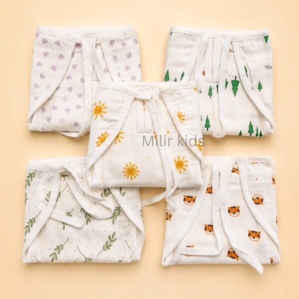 Premium assorted padded muslin nappies for newborn babies made from soft breathable cotton. Reusable cloth nappies for daily use.
