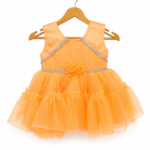 Peach orange embellished tulle party frock for baby girls 0-6 months