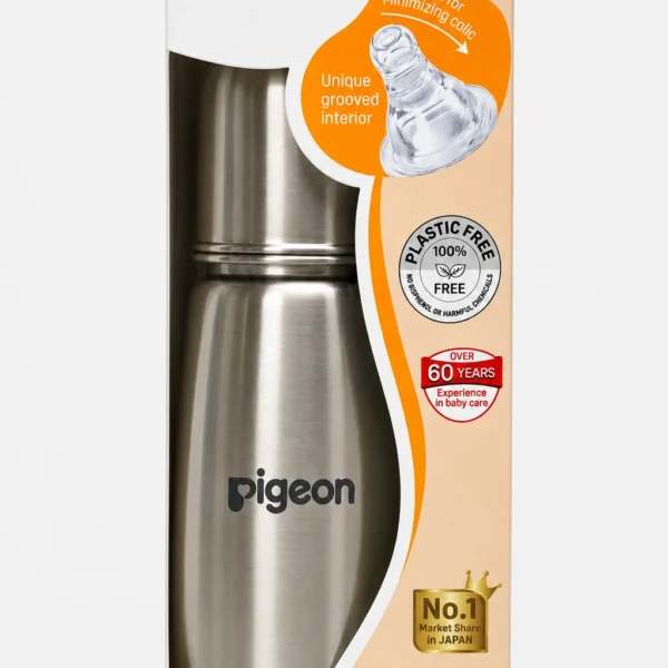 Pigeon Flexible 220ml stainless steel baby bottle for 6+ months