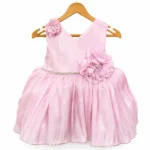 Pink floral party frock with flared skirt for baby girls