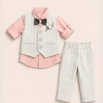 Pink shirt grey striped white waistcoat and trouser set for 1 year old boy