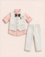 Pink shirt grey striped white waistcoat and trouser set for 1 year old boy
