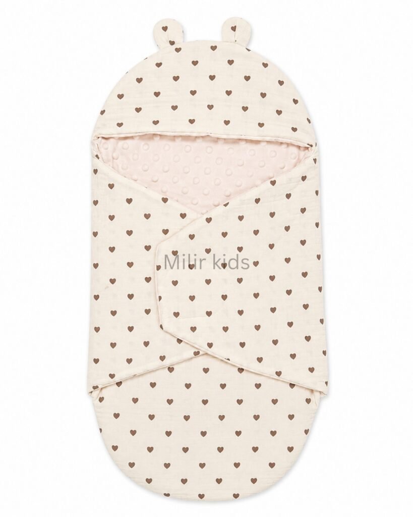 Premium muslin baby wrapper with hood made from ultra-soft breathable muslin fabric for newborn babies.