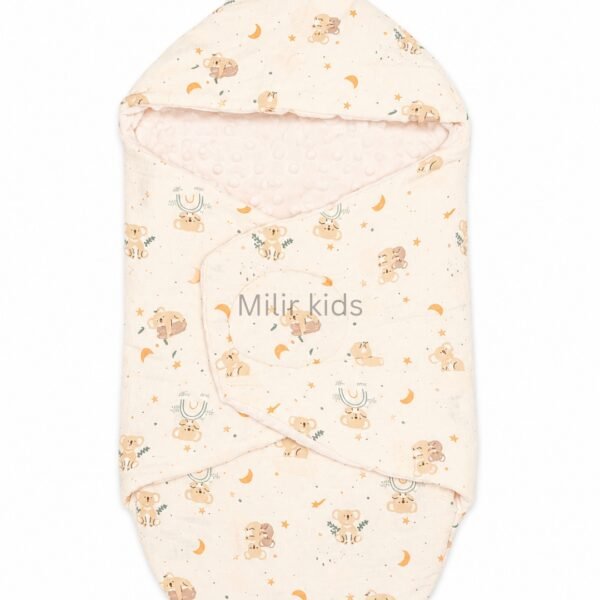 Premium muslin baby wrapper with hood made from ultra-soft breathable muslin fabric for newborn babies.