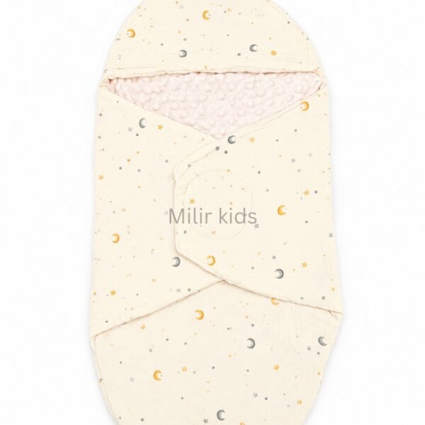 Premium muslin baby wrapper with hood made from ultra-soft breathable muslin fabric for newborn babies.