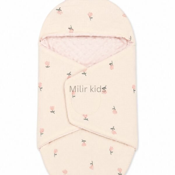 Premium muslin baby wrapper with hood made from ultra-soft breathable muslin fabric for newborn babies.