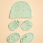 Premium soft cotton newborn cap, mittens and booties set for baby boys and girls. Gentle on delicate newborn skin and ideal for everyday wear.