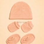 Premium soft cotton newborn cap, mittens and booties set for baby boys and girls. Gentle on delicate newborn skin and ideal for everyday wear.