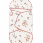 Printed baby wrapper with hood and squirrel design