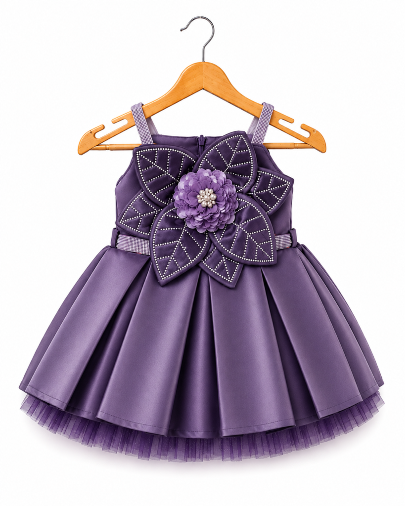 purple floral embellished party frock for baby girls 0-6 months