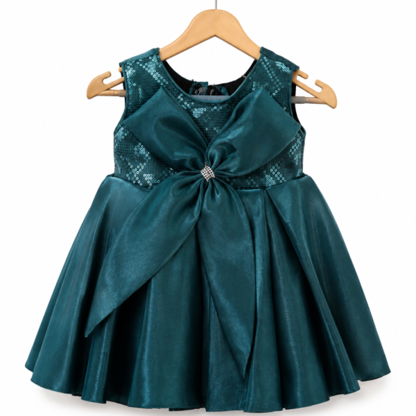 Teal sequin bow party frock for baby girls 0-6 months