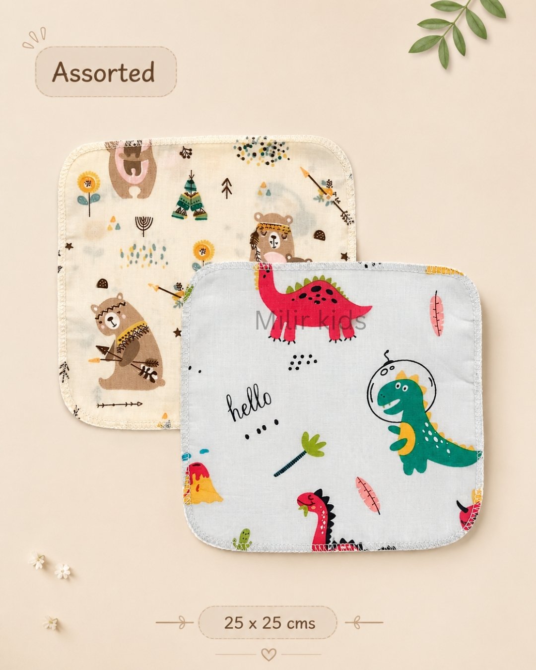 two-layer-napkin-assorted Soft 2 layer baby napkin with assorted cartoon prints for newborn babies