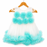White and aqua floral tulle party frock for baby girls 0-6 months