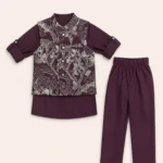 Wine floral waistcoat kurta and matching pants set for 1 year old boy