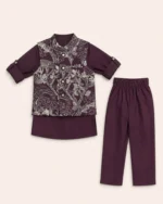 Wine floral waistcoat kurta and matching pants set for 1 year old boy