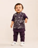 Wine floral waistcoat kurta and matching pants set for 1 year old boy