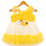 Yellow and cream floral party frock for baby girls 0-6 months